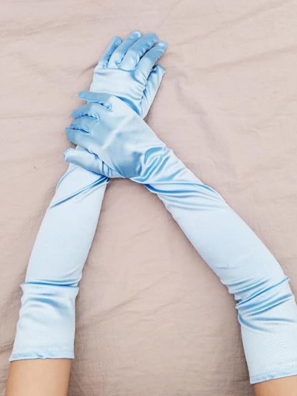 Women's Light Blue 1920s Elbow Length Stretchy Satin Long Opera Gloves